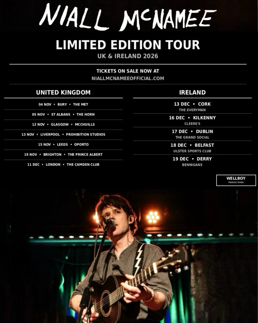 Tour poster listing the full Limited Edition Tour 2026 dates for the United Kingdom and Ireland